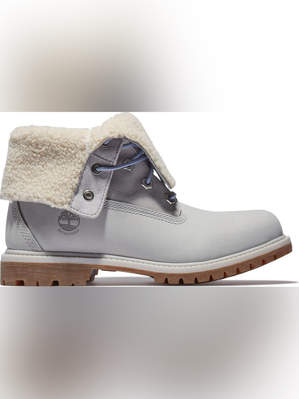 Timberland Light Gray Lace-Up Boots with Sherpa Cuff